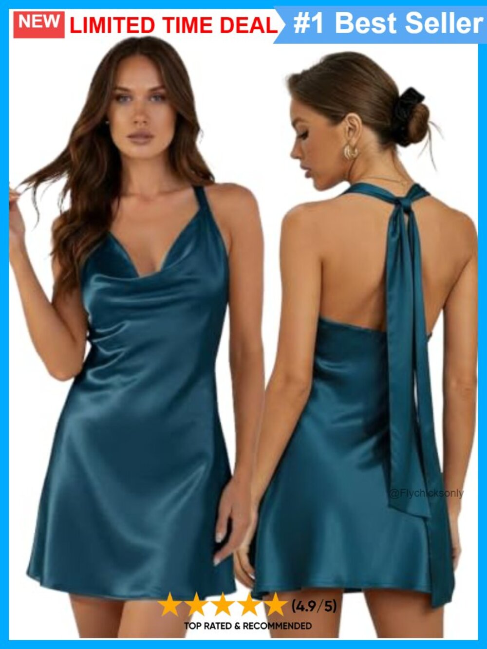 Satin Halter Cowl Neck Backless Mini Dress Sleeveless Club Cocktail Party